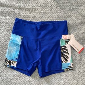 NWT Marika size M blue and floral workout shorts